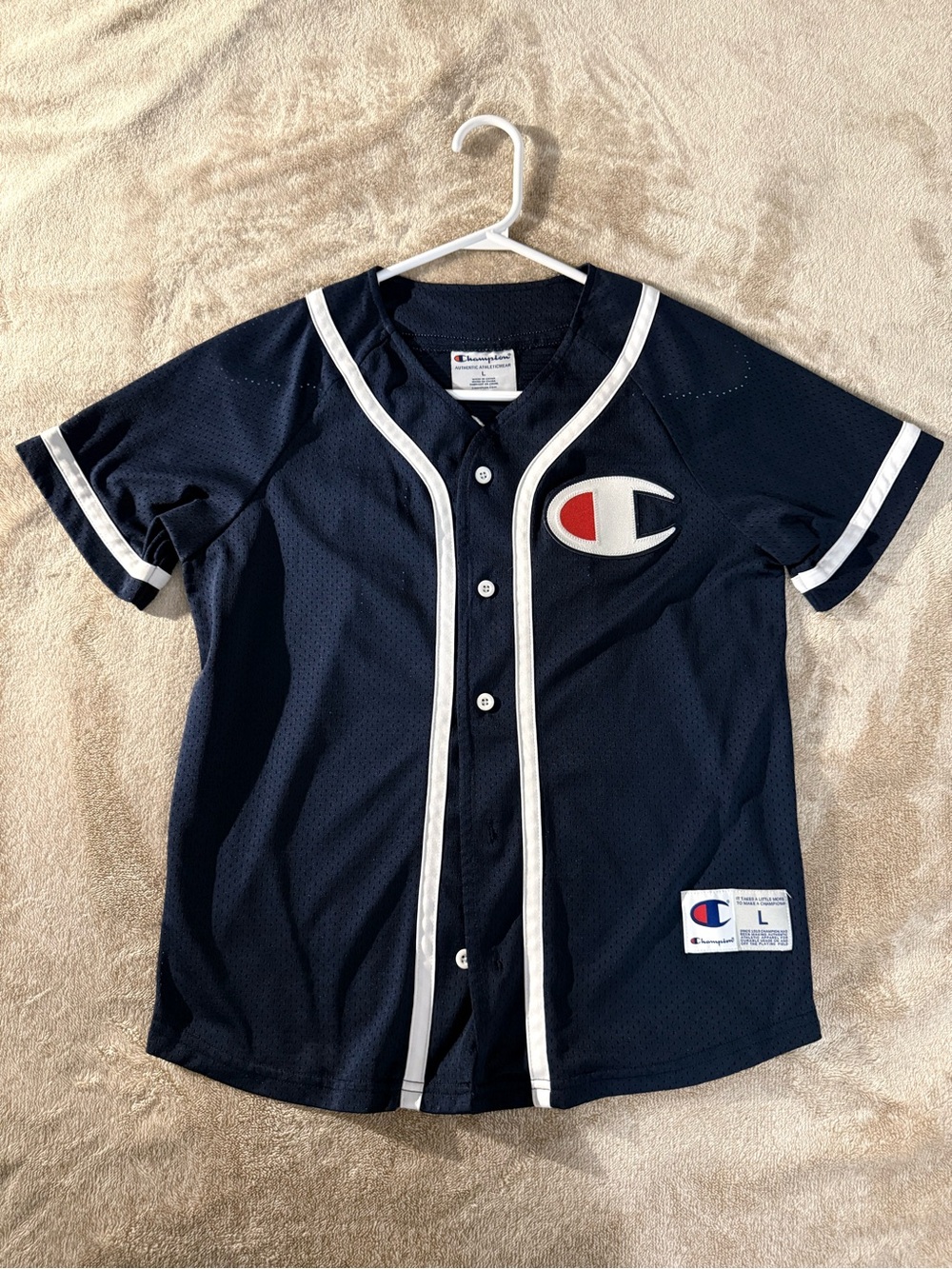 CHAMPION - Navy Baseball-Style Jersey with White Trim